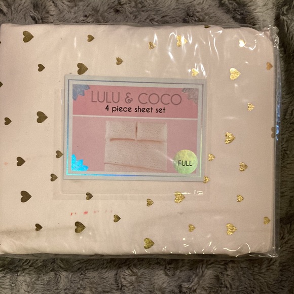 Sheet Set Pink w Gold Hearts SZ Full LULU & COCO New in Package - Picture 2 of 5